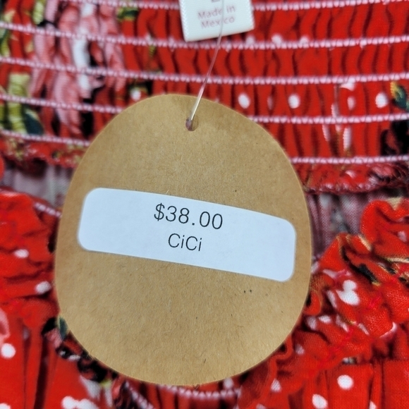 Misia Red Floral Off-The-Shoulder Cici Blouse Top Sz Lg - Picture 4 of 6